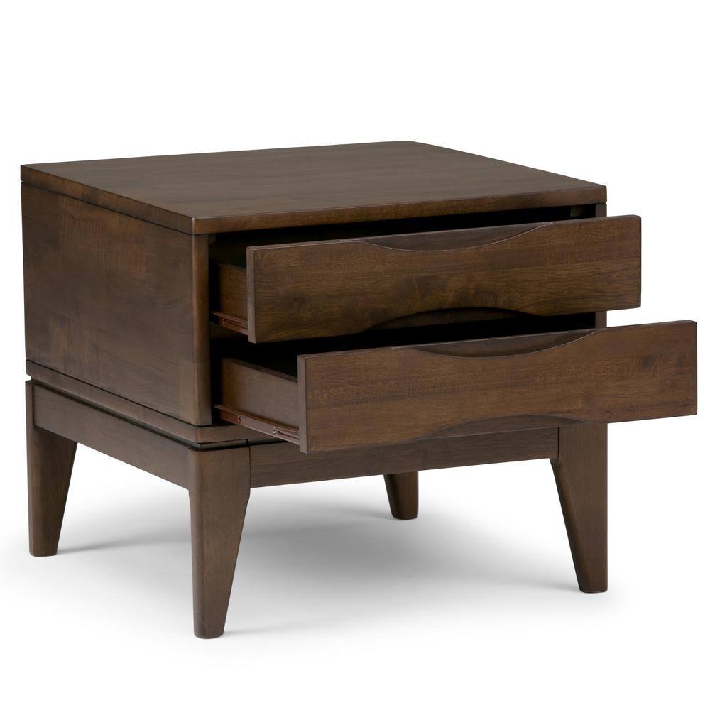 Simpli Home Harper Solid Hardwood 22 in. Wide Square Mid-Century Modern End Side Table in Walnut Brown