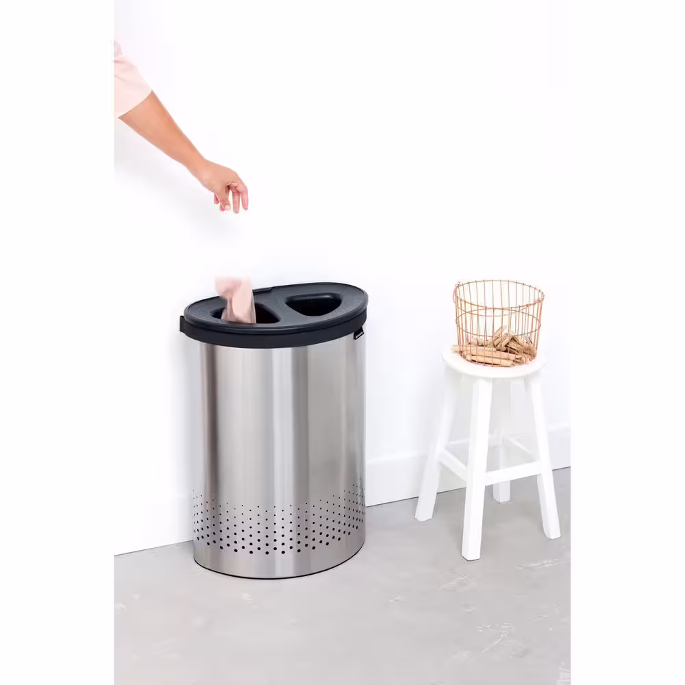 Brabantia Dual Compartment Laundry Hamper, 14.5 Gallon - Matte Steel