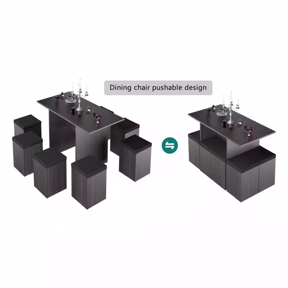 None 9-Piece Gray Dining Table Set Kitchen Furniture With Upholstered Seat and Table