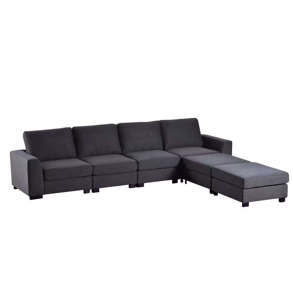 Harper & Bright Designs 130.7 in. W Square Arm 3-Piece Polyester U-Shaped Modern Sectional Sofa in Gray