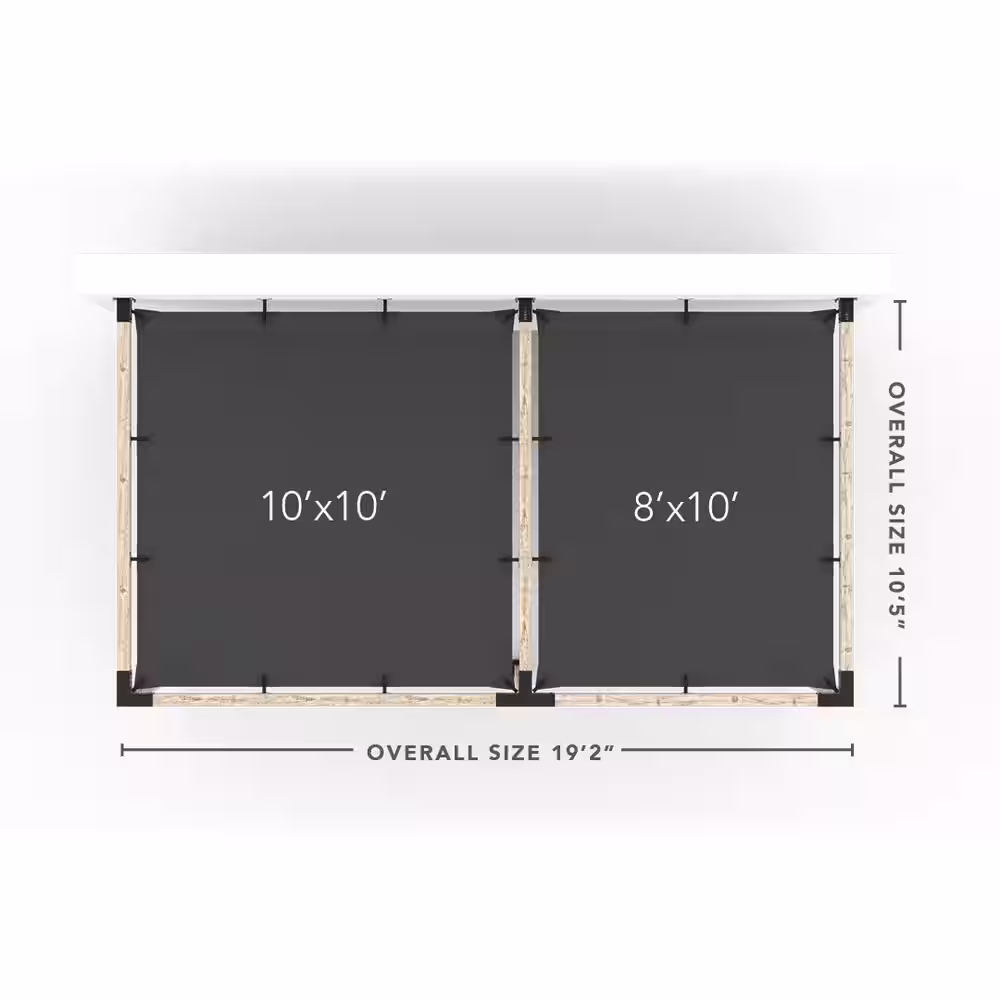 TOJA GRID 10 ft. L x 18 ft. W Double Wall Mount Pergola Kit with 2 White Shade Sails, 4x4 Wood