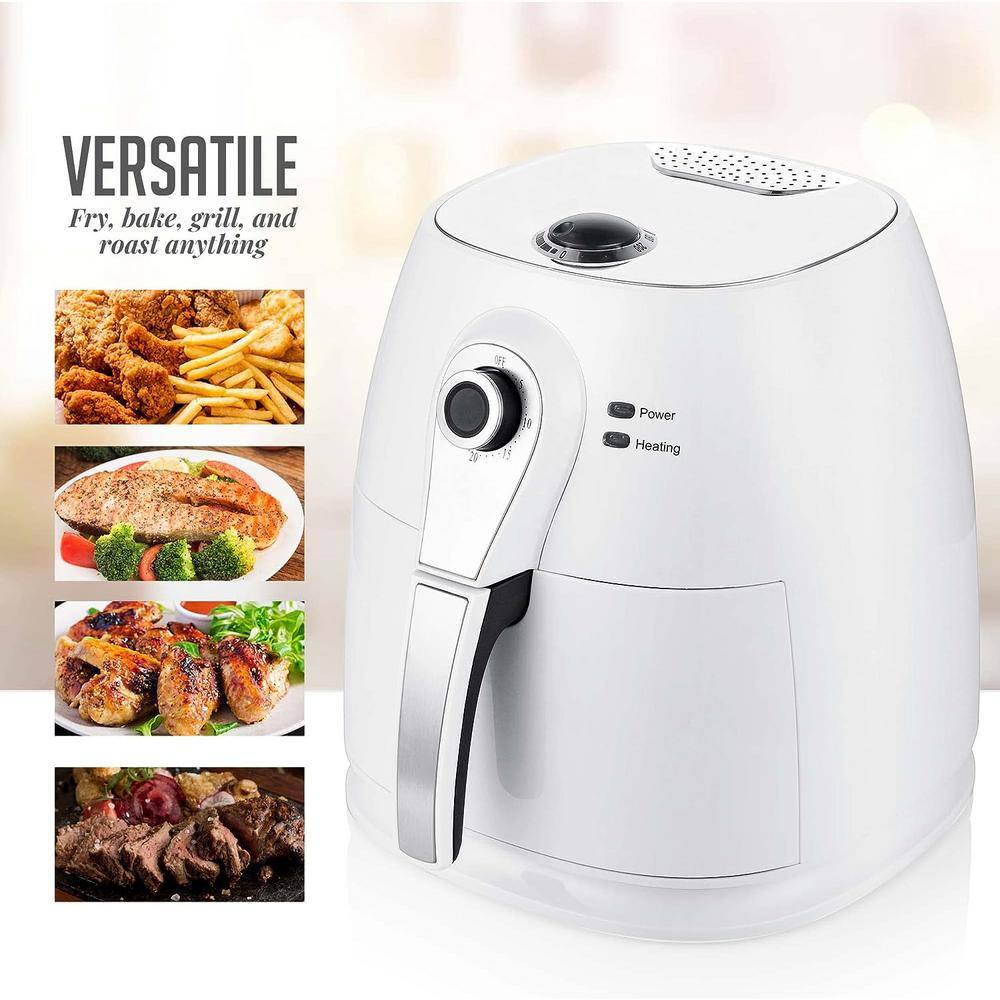 OVENTE 3.2 qt. White Electric Air Fryer with 30-min Timer, Adjustable Temperature Controls, Includes Fry Basket and Grill Pan