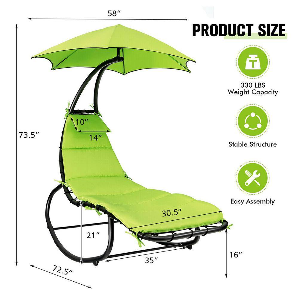 SUNRINX 6 ft. Free Standing Patio Hammock Chair Floating Hanging Chaise Lounge Chair with Green Canopy and Built-in Pillow