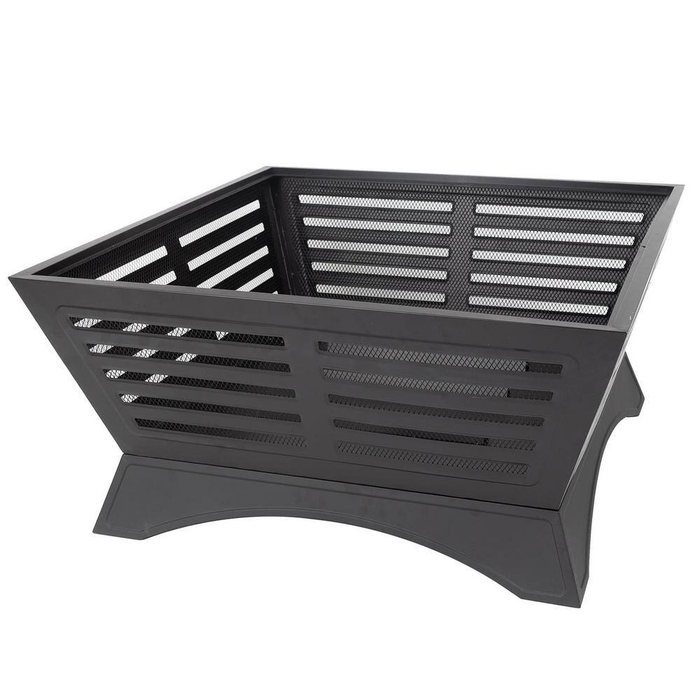 Pleasant Hearth Hutchinson 32.8 in. W x 23.7 in. H Square Steel Wood Burning Black Fire Pit