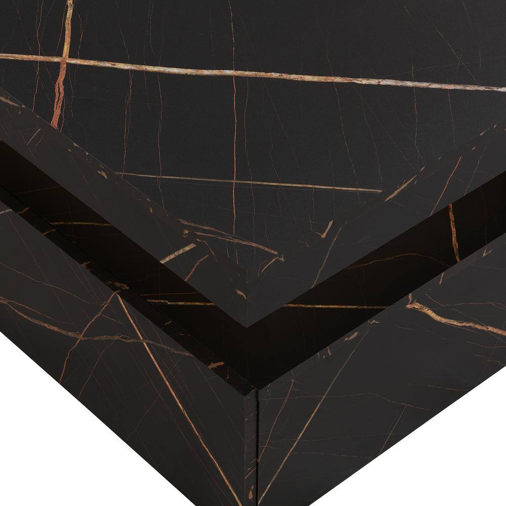 Harper & Bright Designs Modern and Stylish 43.3 in. Black Square MDF Coffee Table with 4 Drawers