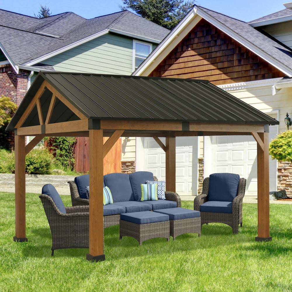 CoastShade 11 ft. x 13 ft. Solid Patio Gazebo Garden Gazebos Thermal Transfer Frame and Steel Ventilation Hardtop