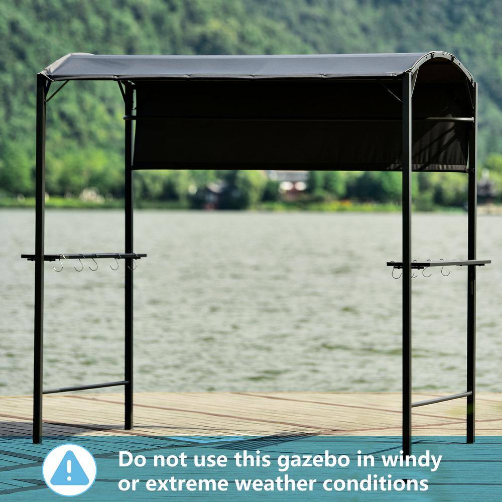 None 7 ft. x 4.6 ft. Gray Patio Grill Gazebo with Side Awning, Bar Counters and Hooks