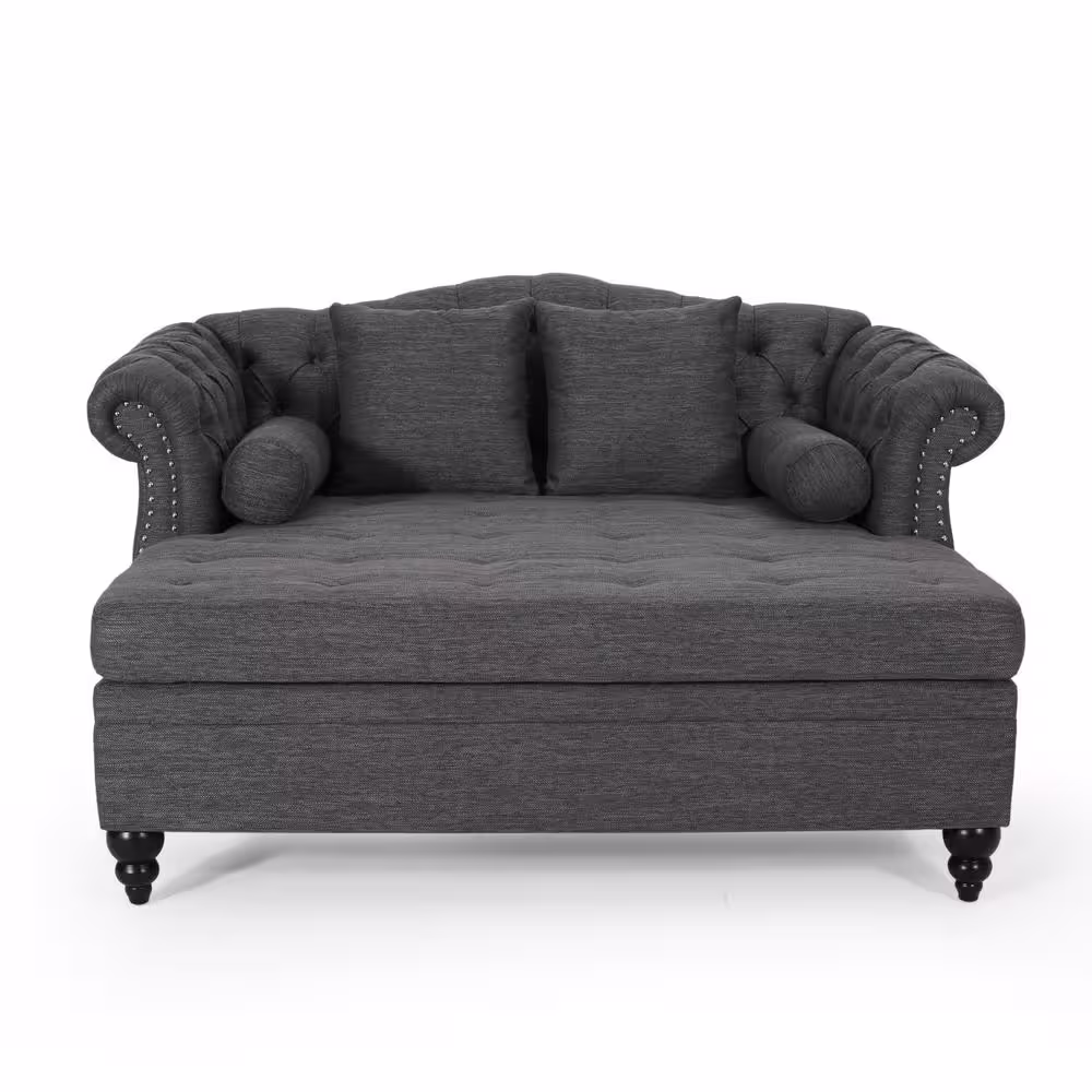 Noble House Sonne Charcoal and Dark Brown Tufted Double Chaise Lounge with Accent Pillows