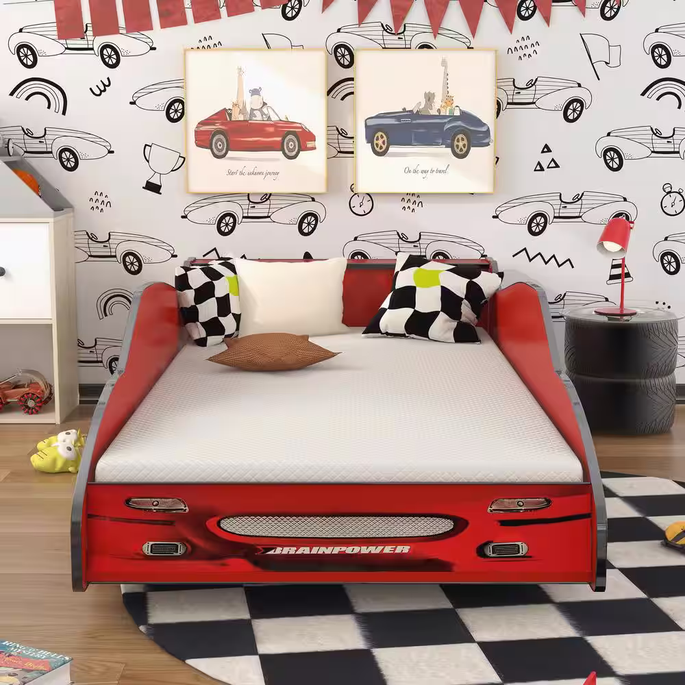 Furniture of America Verrett Red Twin Race Car Bed