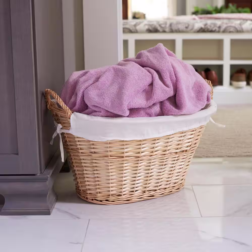 HOUSEHOLD ESSENTIALS Willow Laundry Basket with Lining and Handles/Natural