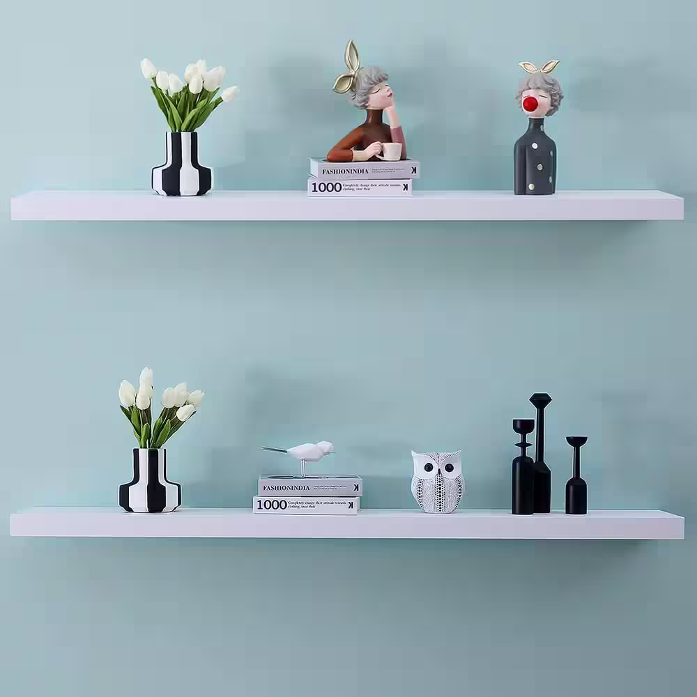 None 36 in. W x 9.25 in. D White Wood Composite Decorative Wall Shelf