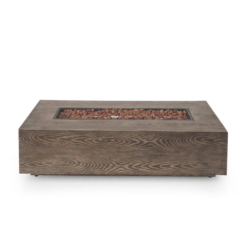 Noble House Mayfair Brown Wood Pattern Metal Rectangular Stone Fire Pit (No Tank Holder)