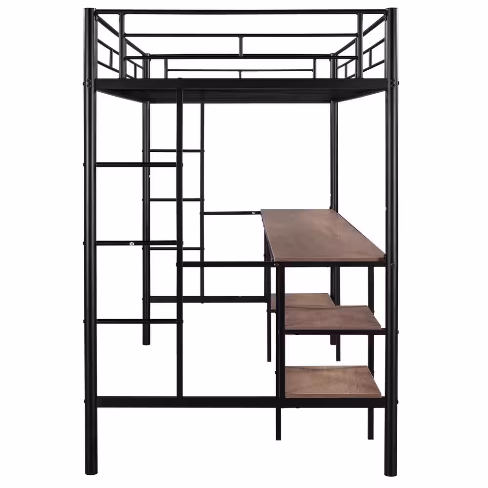 Seafuloy Black Loft Bed with Table