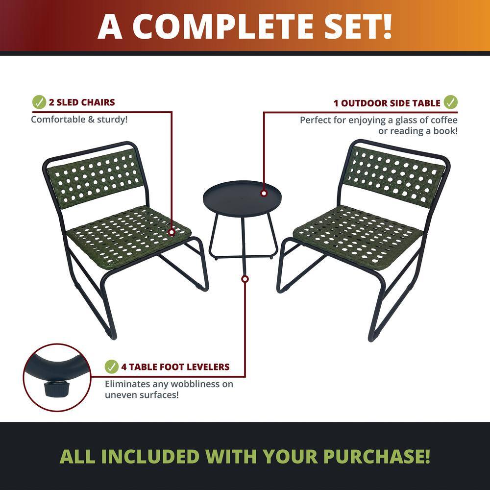 None Olive 3-Piece Outdoor Patio Bistro Set for 2 With Aluminum Frame and Rattan Wicker Seats, Black/Green