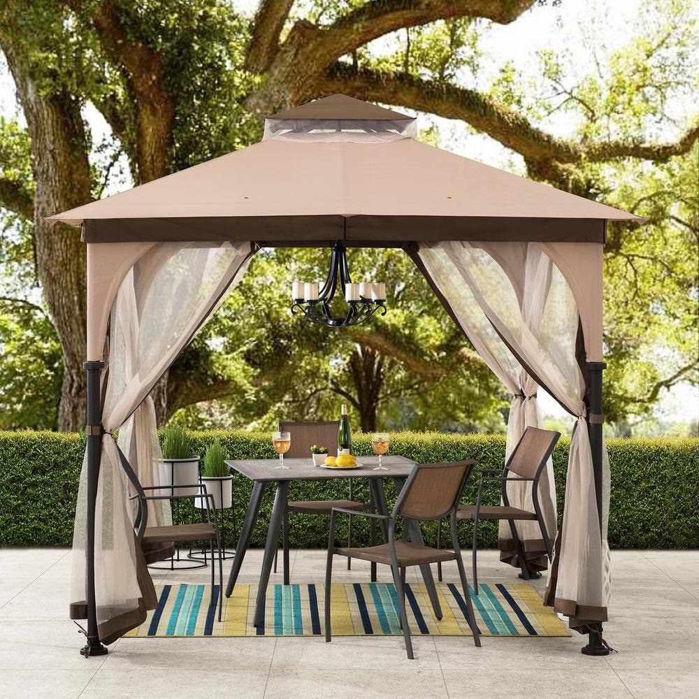 Sunjoy Gianna 9.5. ft. x 9.5 ft. Tan and Brown 2-Tone Steel Gazebo with Mosquito Netting