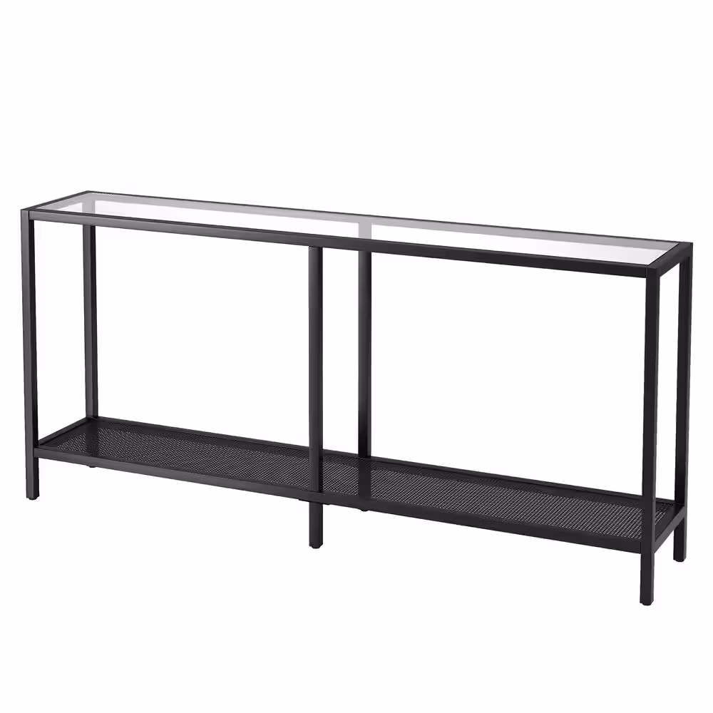 None Rigan 64 in. Rectangle Blackened Bronze Glass Console Table