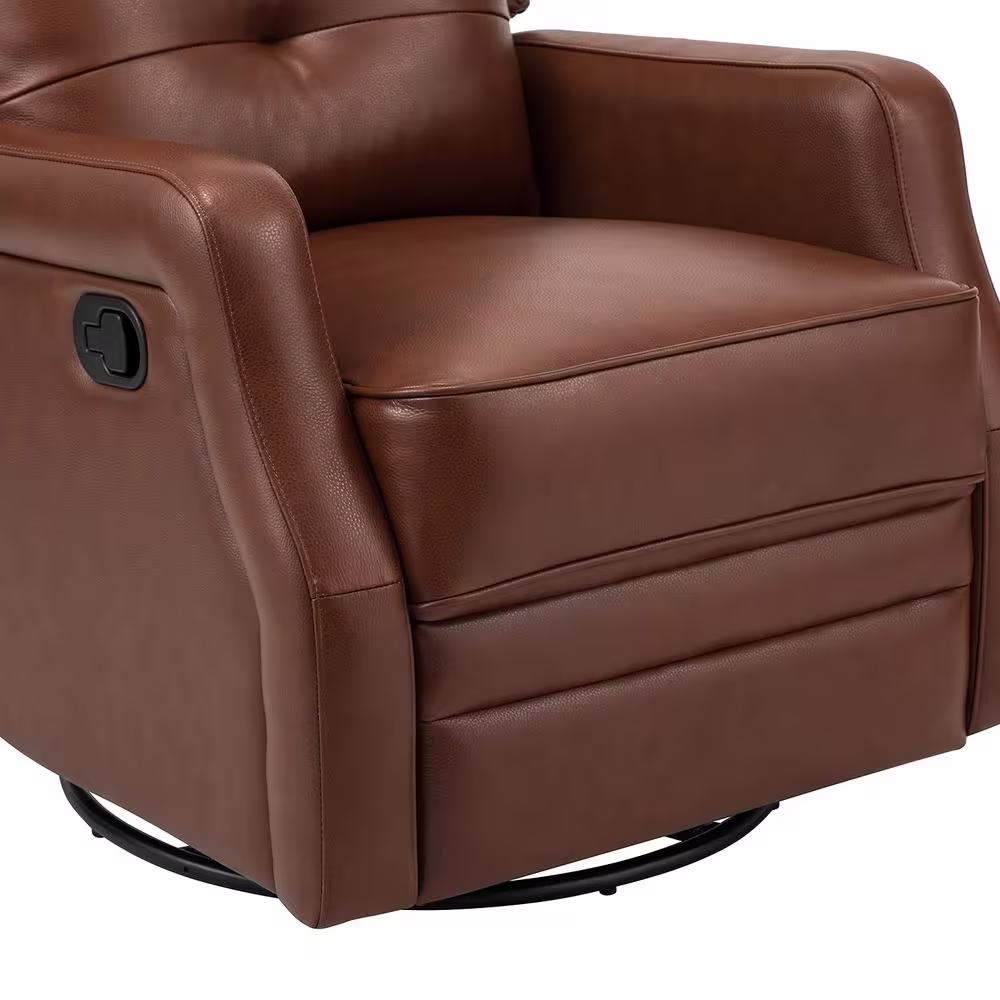 None Ifigenia 28.74 in. Wide Brown Genuine Leather Swivel Rocker Recliner with Tufted Back