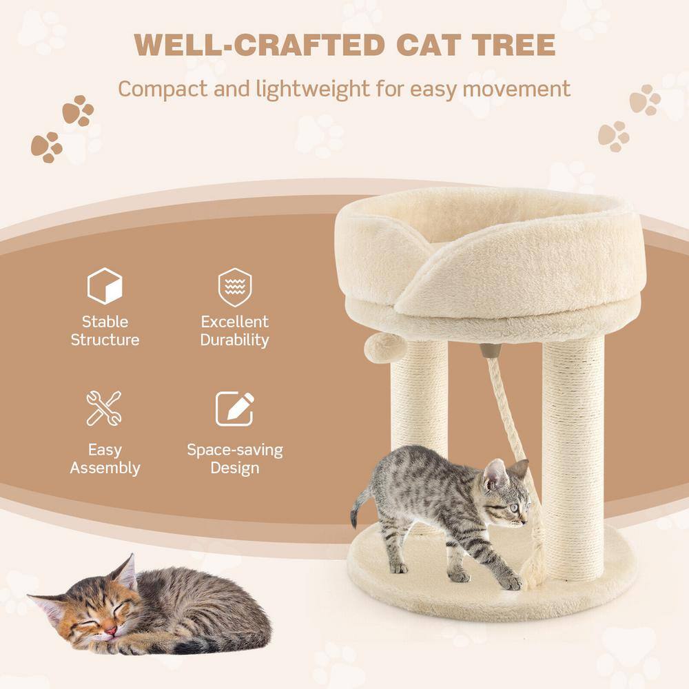 ANGELES HOME Beige Wood Cat Climbing Tree with Plush Perchs and Scratching Post