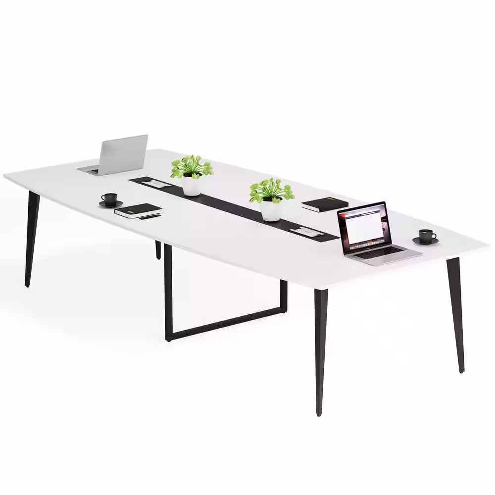 None Cassey 94.4 in. Rectangle White Engineered Wood Computer Desk Conference Table Meeting Seminar Table