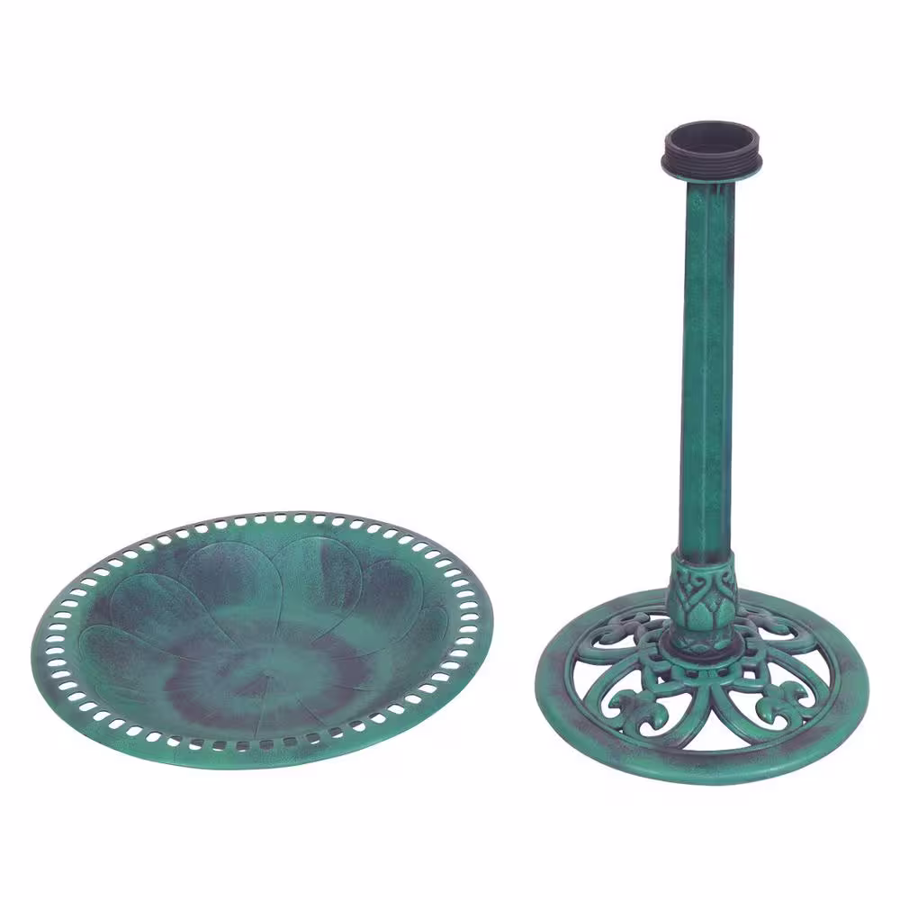 None Green Weather Resin Pedestal Birdbath