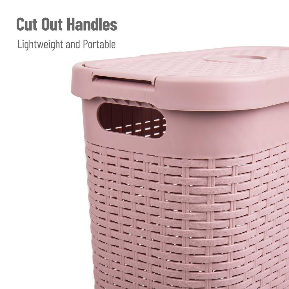 Mind Reader Basket Collection, Slim Laundry Hamper, 40 Liter (15kg/33lbs) Capacity, Cut Out Handles, Attached Hinged Lid, Pink