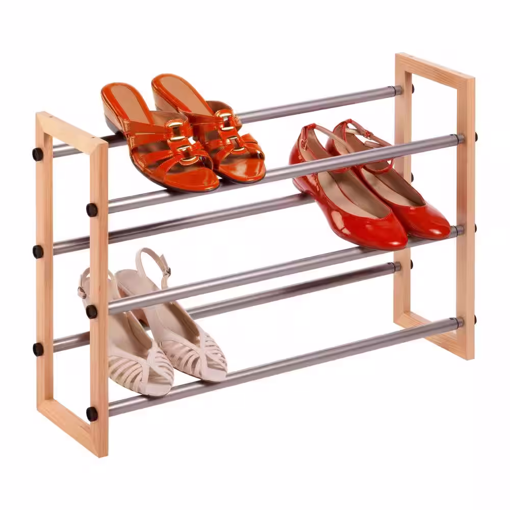 Honey-Can-Do 18 in. H 12-Pair Natural Steel and Wood Shoe Rack