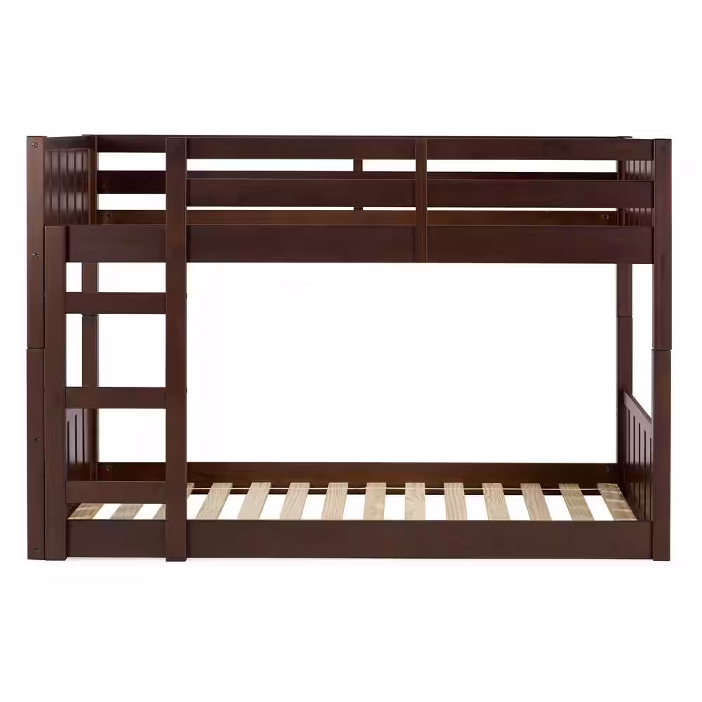 Welwick Designs Walnut Solid Wood Modern Twin Bunk Bed with Integrated Ladder