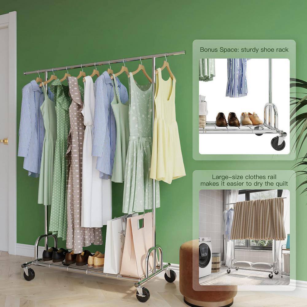 None Chrome Metal Garment Clothes Rack 51 in. W x 70 in. H