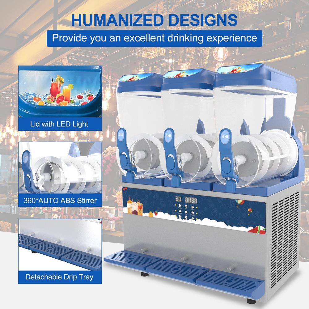 Phivve 1584 oz. Commercial Machine 3 x 15 L Tank 1200-Watt Stainless Steel Sliver Snow Cone Machine