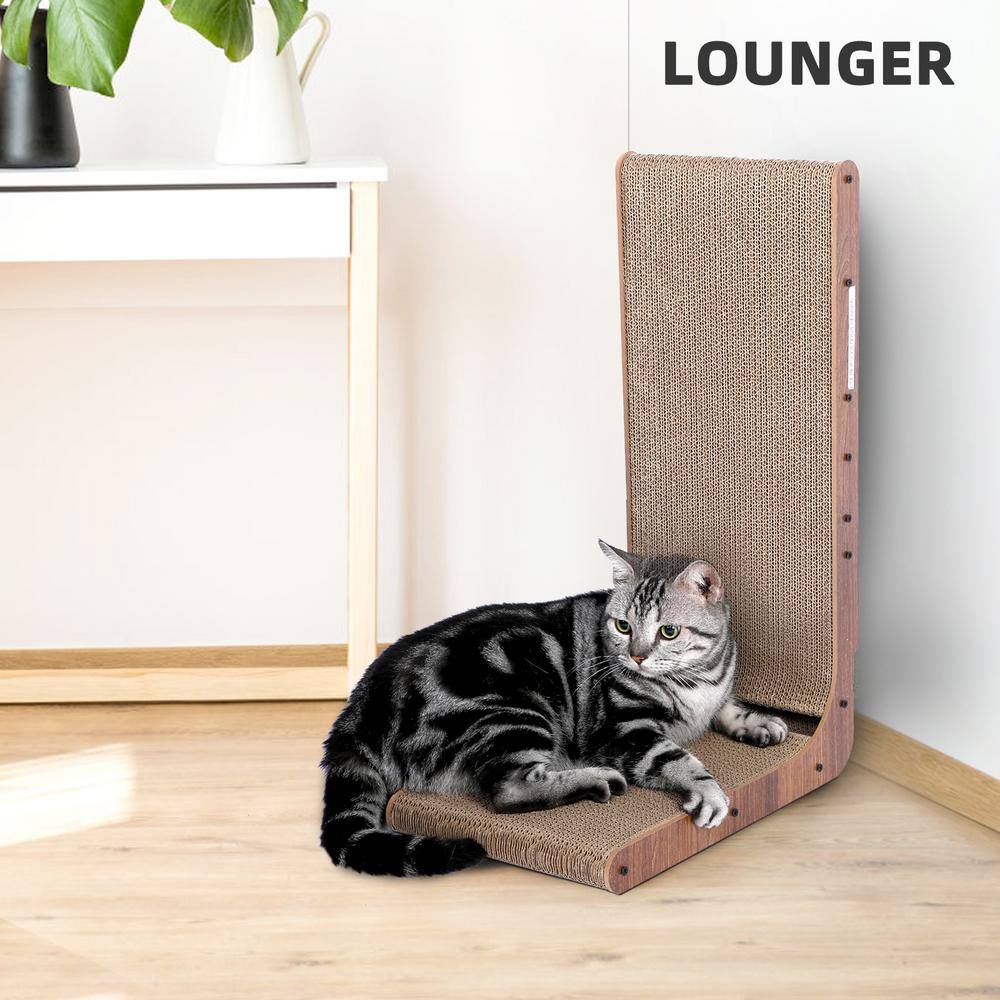 Tatayosi L-Shaped Cat Scratcher with Cat Toys Ball Track, Build-in Ball, Cardboard Lounge Bed, Reversible