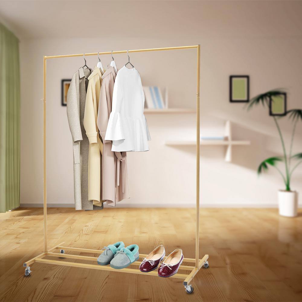 None Freestanding Gold Metal Rolling Clothes Rack & Garment Rack 49 in. W x 63 in. H