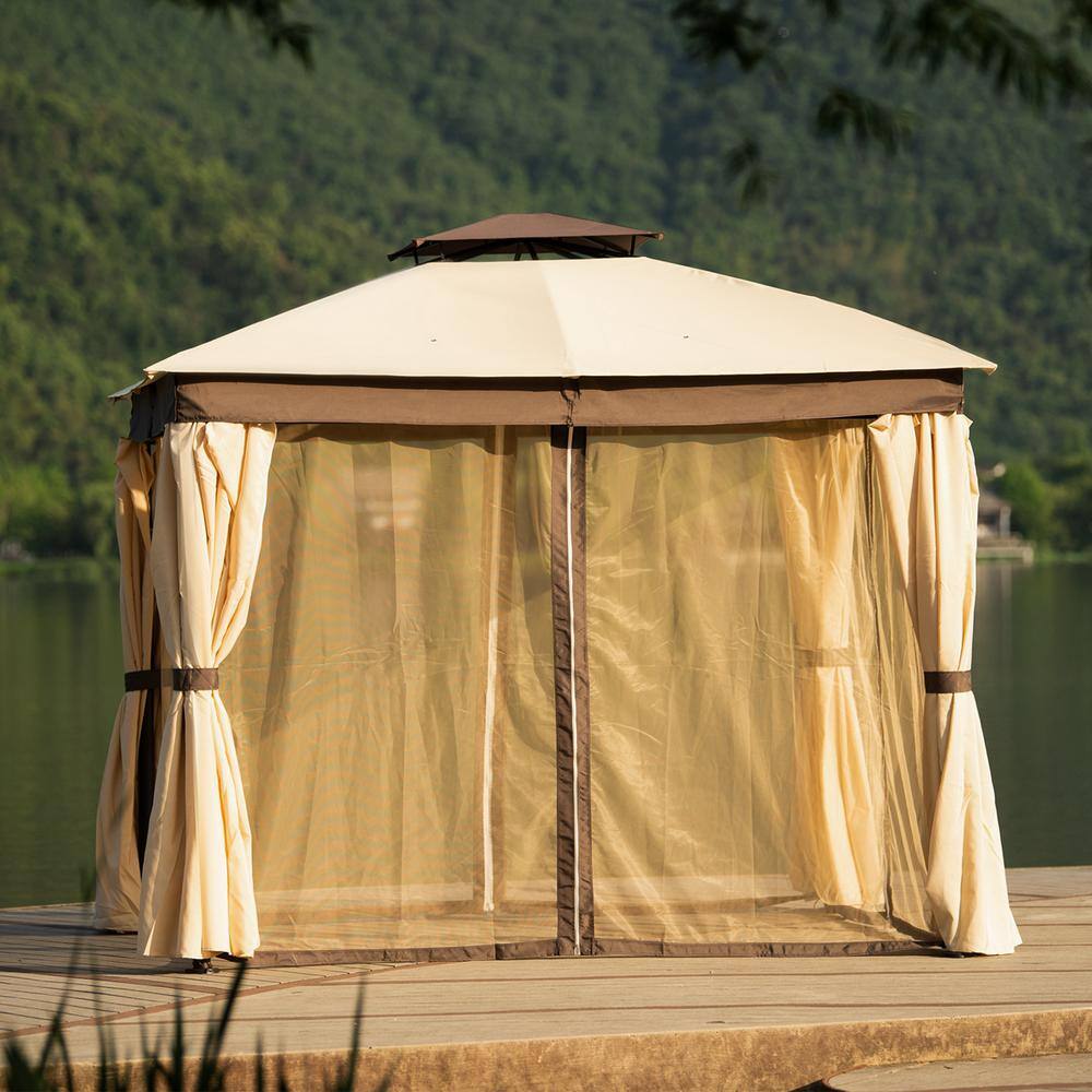 None Patio 10 ft. x 10 ft. Khaki Garden Canopy Gazebo Canopy