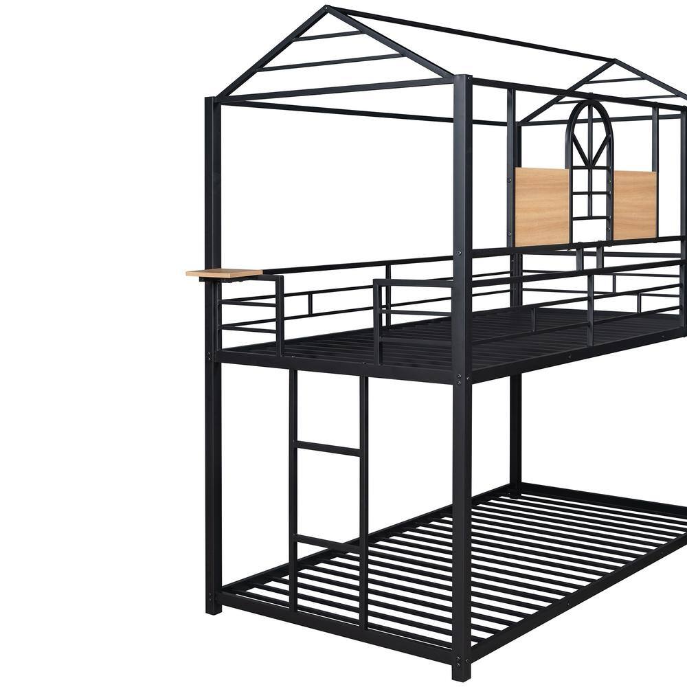 None Twin Metal Bunk Bed, Metal House bed with Slide Black with Black Slide