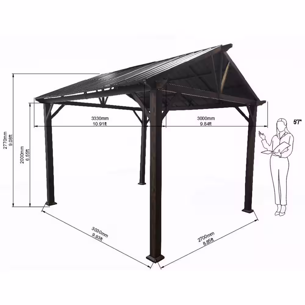 Hampton Bay Providence Place 11 ft. W x 10 ft. D Brown Hard Top Gazebo