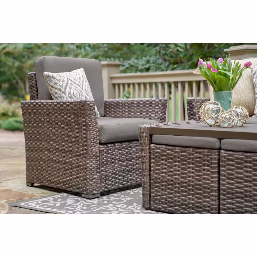 Leisure Made Newton 6-Piece Wicker Patio Conversation Set with Gray Polyester Cushions