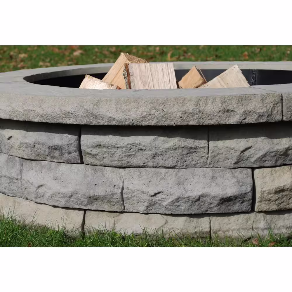 Nantucket Pavers Ledgestone 47 in. x 14 in. Round Concrete Wood Fuel Fire Pit Ring Kit Gray Variegated