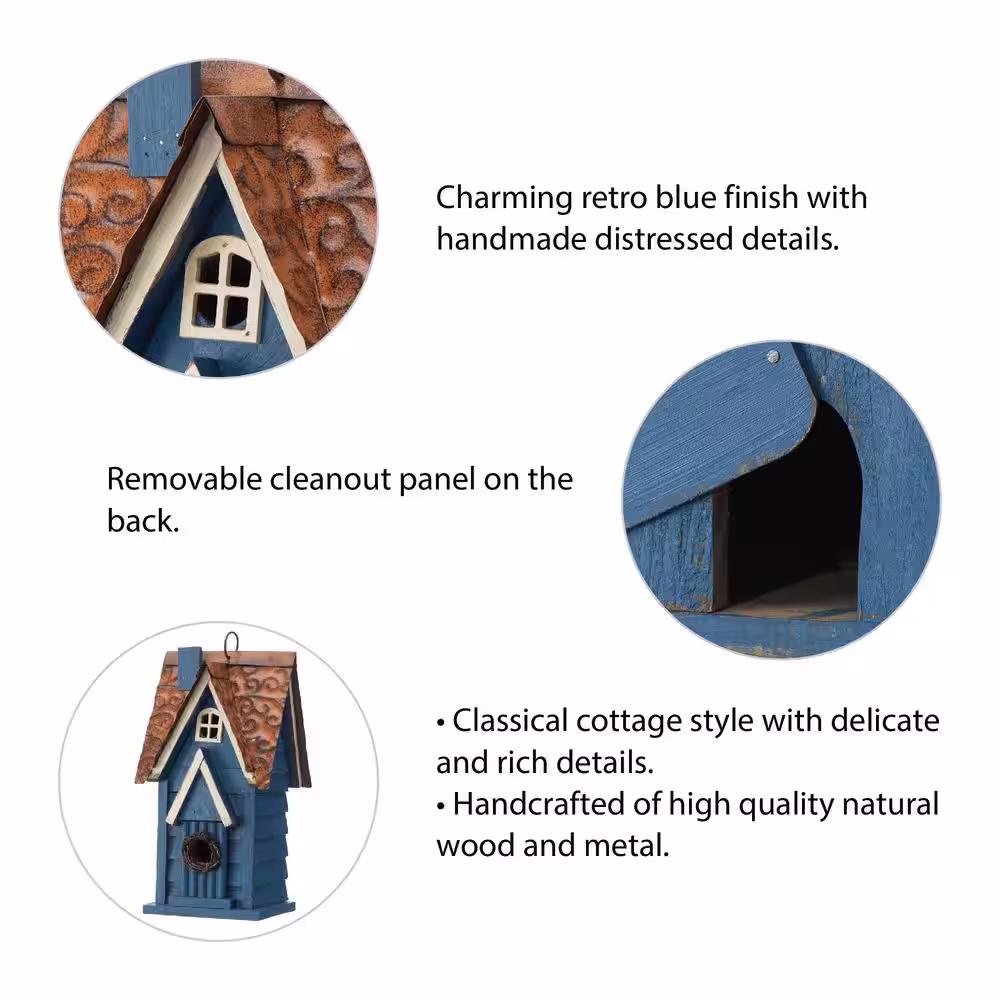 Glitzhome 12 in. H Distressed Solid Wood Birdhouse