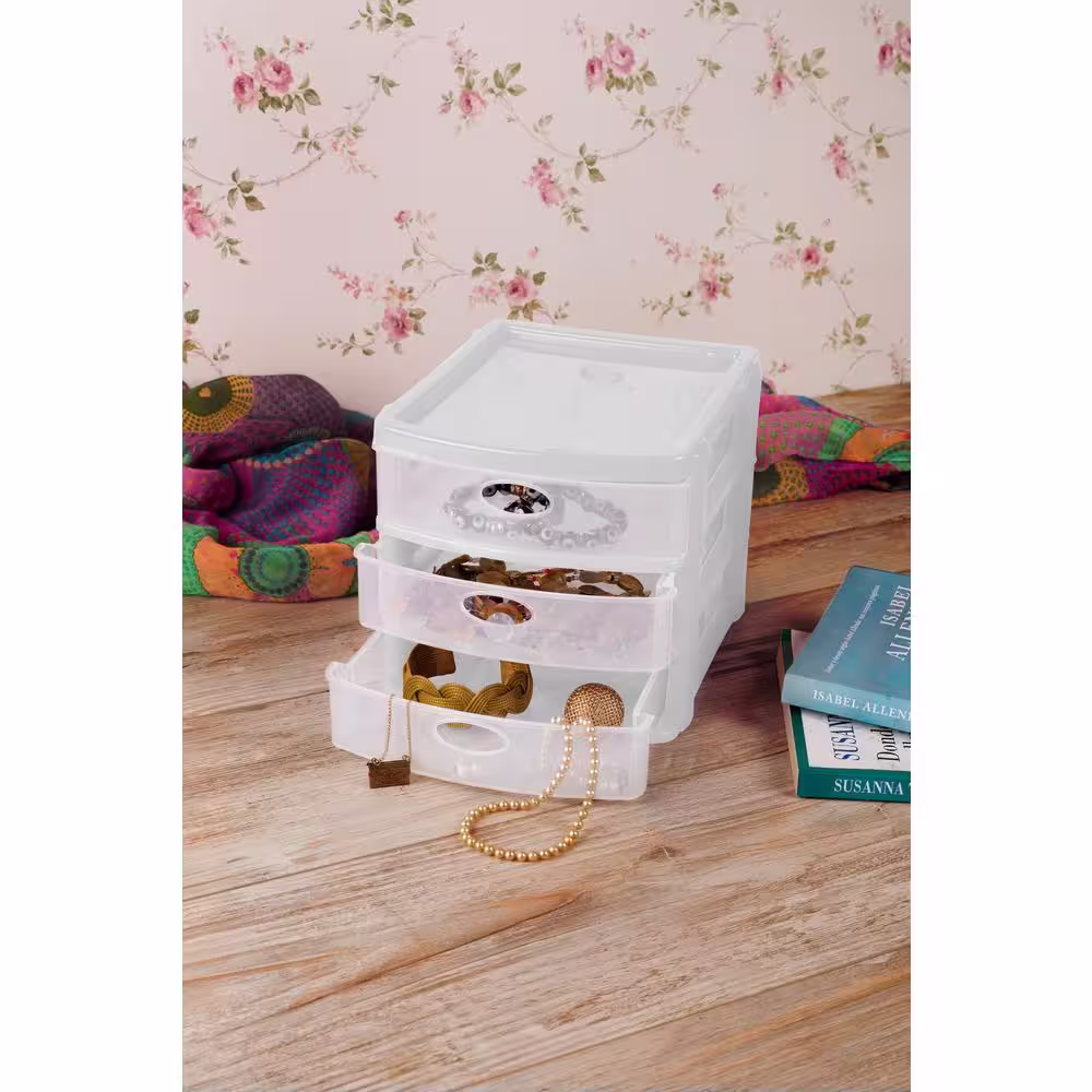 MQ 7 in. W x 6.25 in. H x 8.25 in. D White and Clear Plastic 3-Drawer (6-Pack)