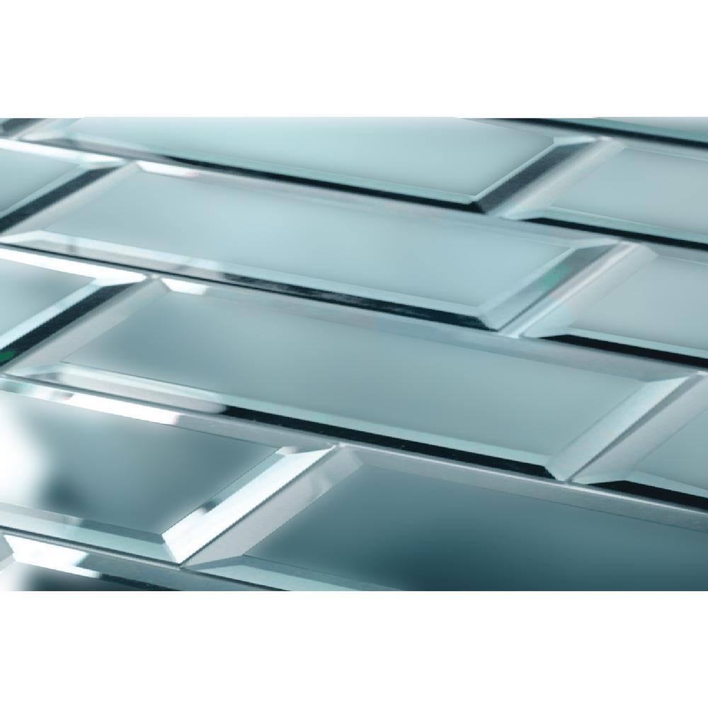 ABOLOS Blue Diamond Beveled Subway 3 in. x 12 in. Frosted Matte Glass Mirror Decorative Wall Tile (14 sq. ft./Case)