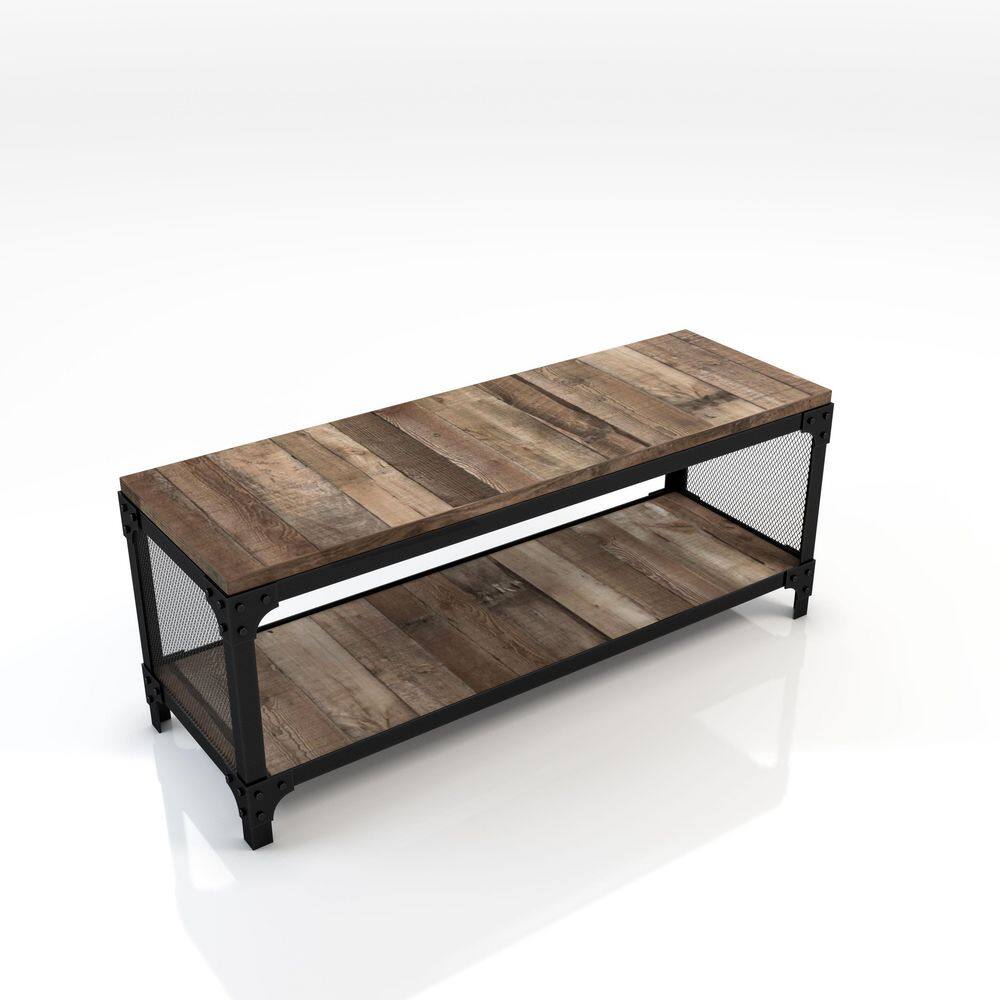 Furniture of America Kleeson 18.7 in. H x 47.32 in. W Reclaimed Barnwood Wood Shoe Storage Bench