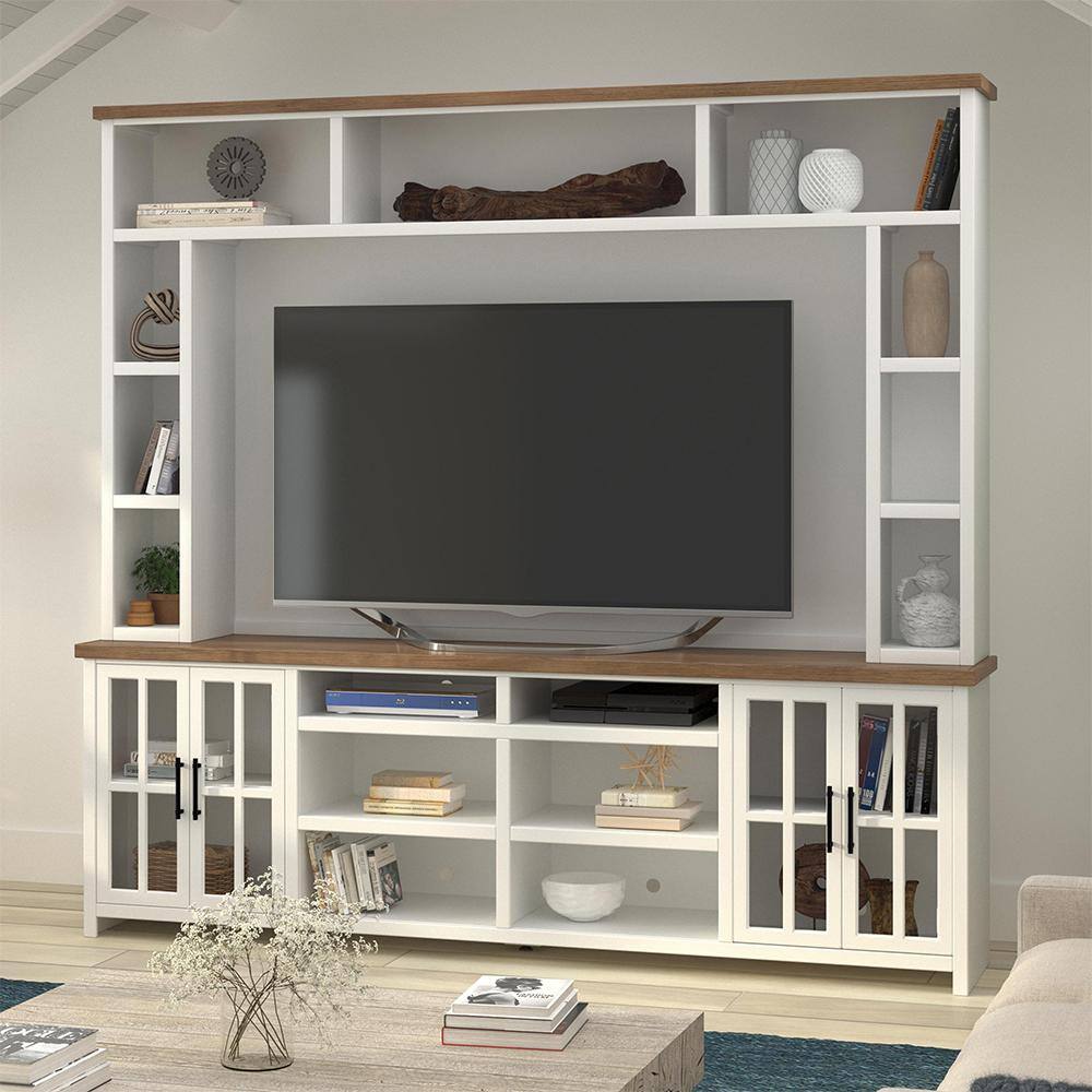 Bridgevine Home Hampton White & Bourbon TV Stand Fits TV's up to 85 inches