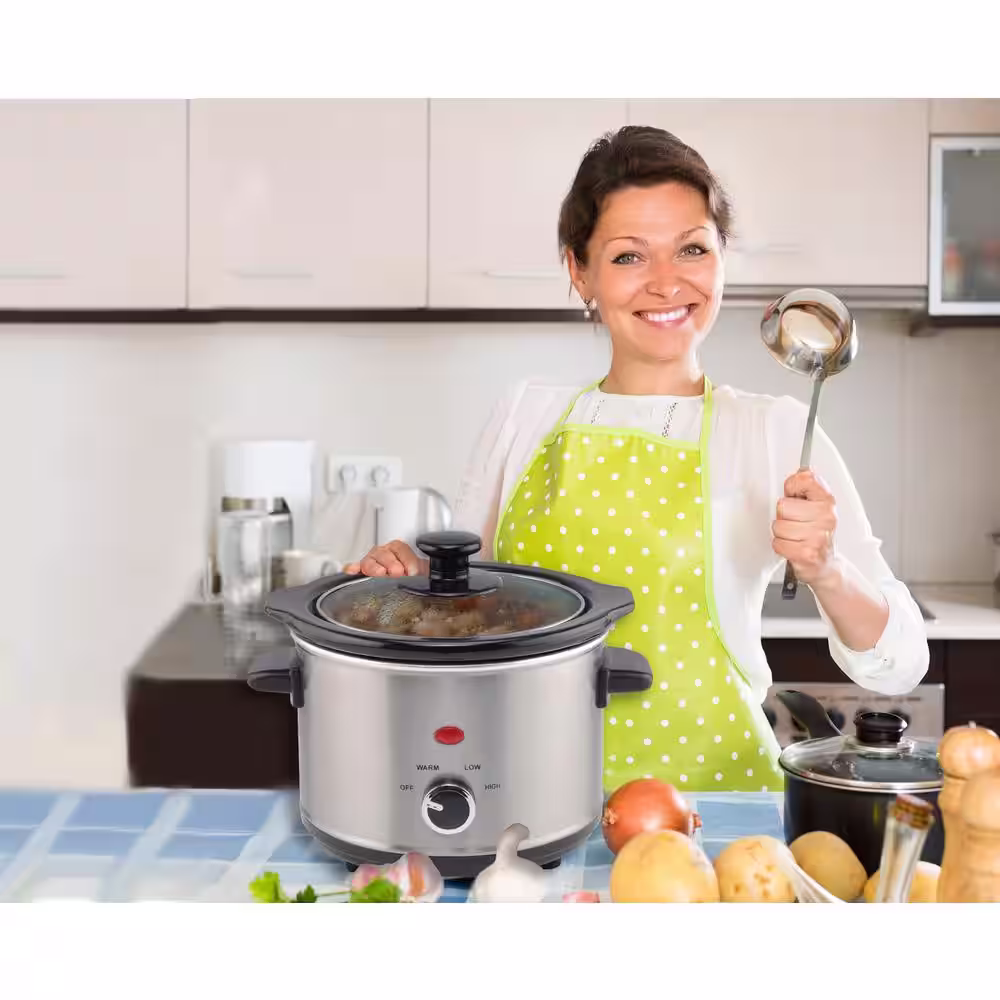 Courant 1.6 qt. Mini Slow Cooker Crock, Warm Settings, Stainproof Stoneware Pots, Stainless Steel
