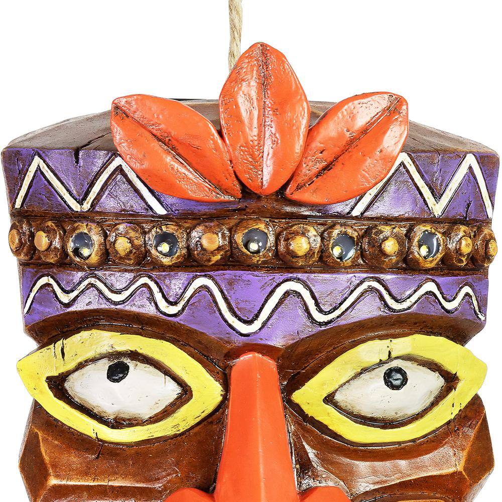 Exhart 5.5 in. x 8.5 in. Solar Tiki Bird House Resin Birdhouse