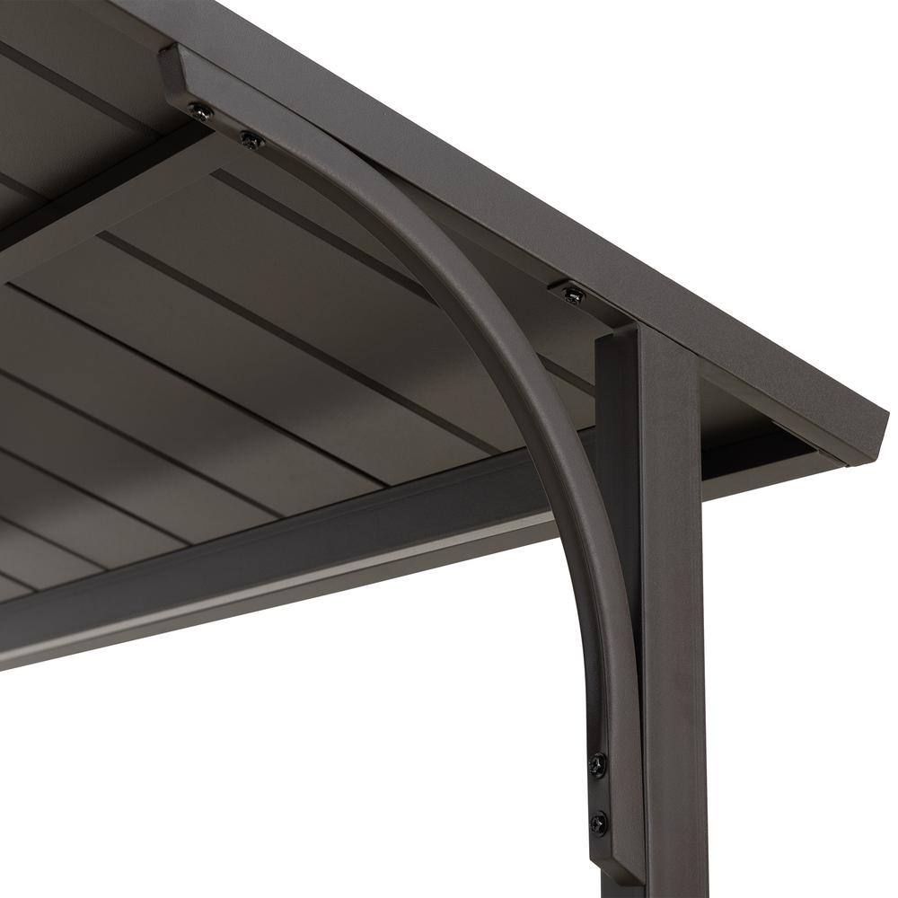 Sunjoy Seagate 5 ft. x 8 ft. Brown Steel 2-Tier Grill Gazebo Hardtop