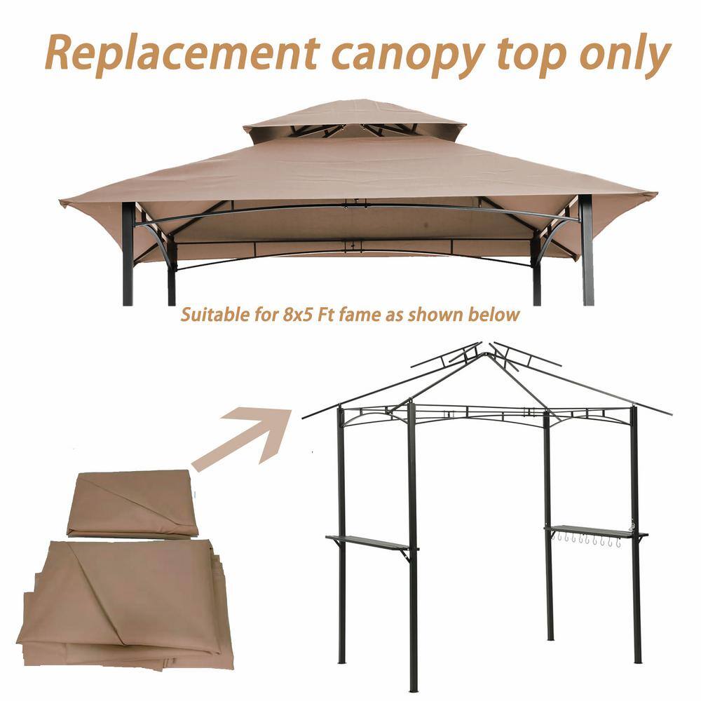 None 8 ft. x 5 ft. Beige Grill Gazebo Replacement Canopy, Double Tiered BBQ Tent Roof Top Cover