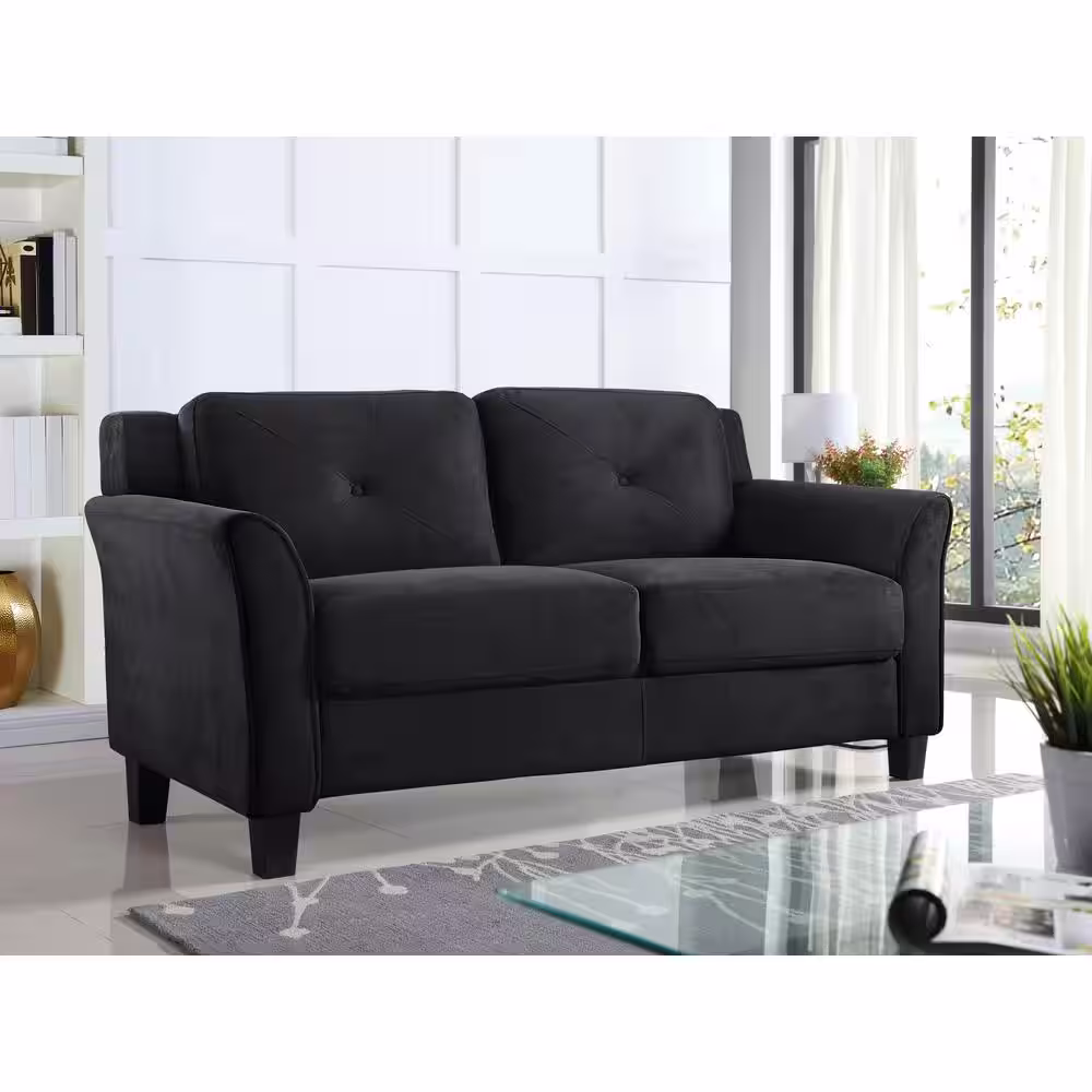Lifestyle Solutions Harvard 31.5 in. Black Microfiber 2-Seater Loveseat with Flared Arms