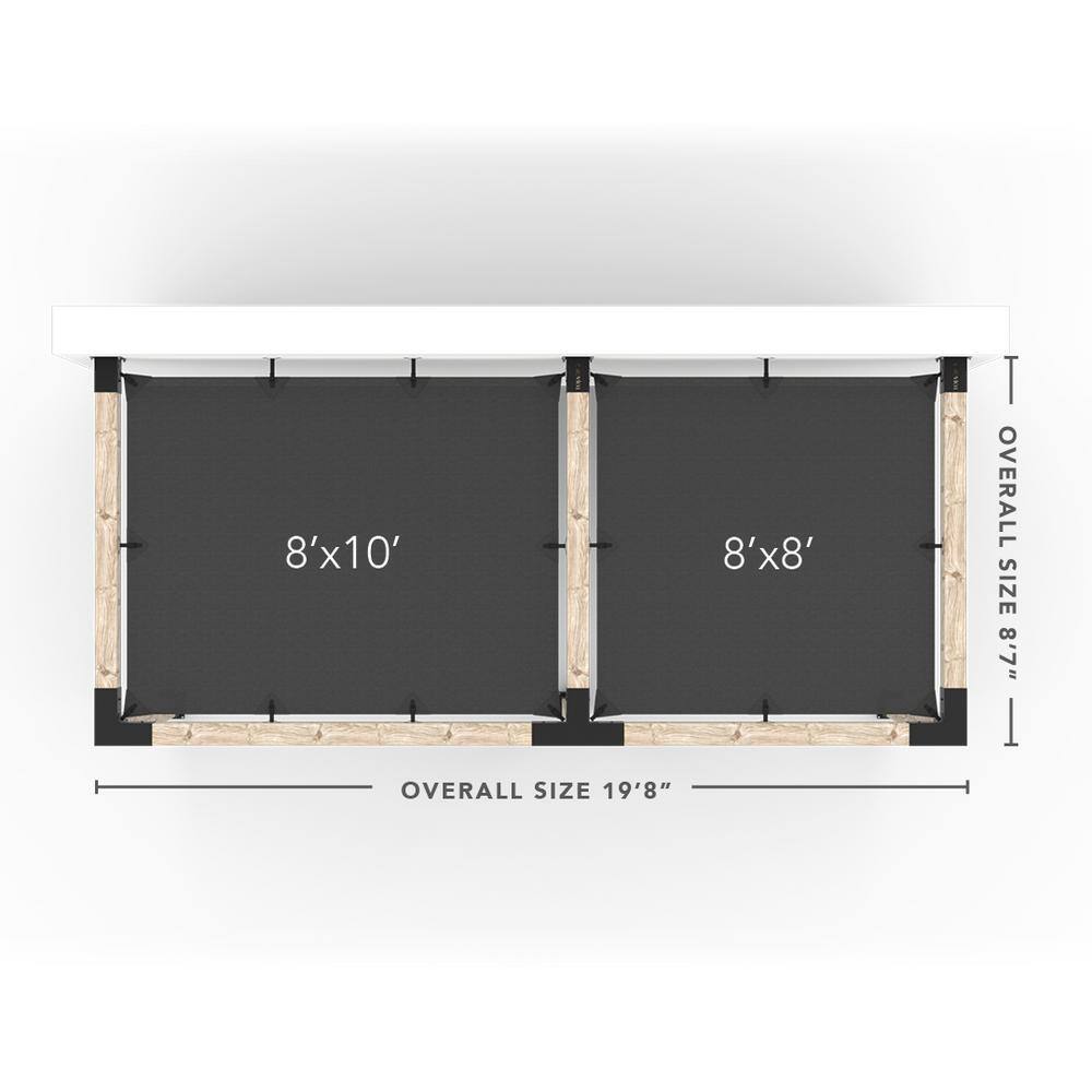 TOJA GRID 8 ft. L x 18 ft. W Double Wall Mount Pergola Kit with 2 White Shade Sails, 6x6 Wood