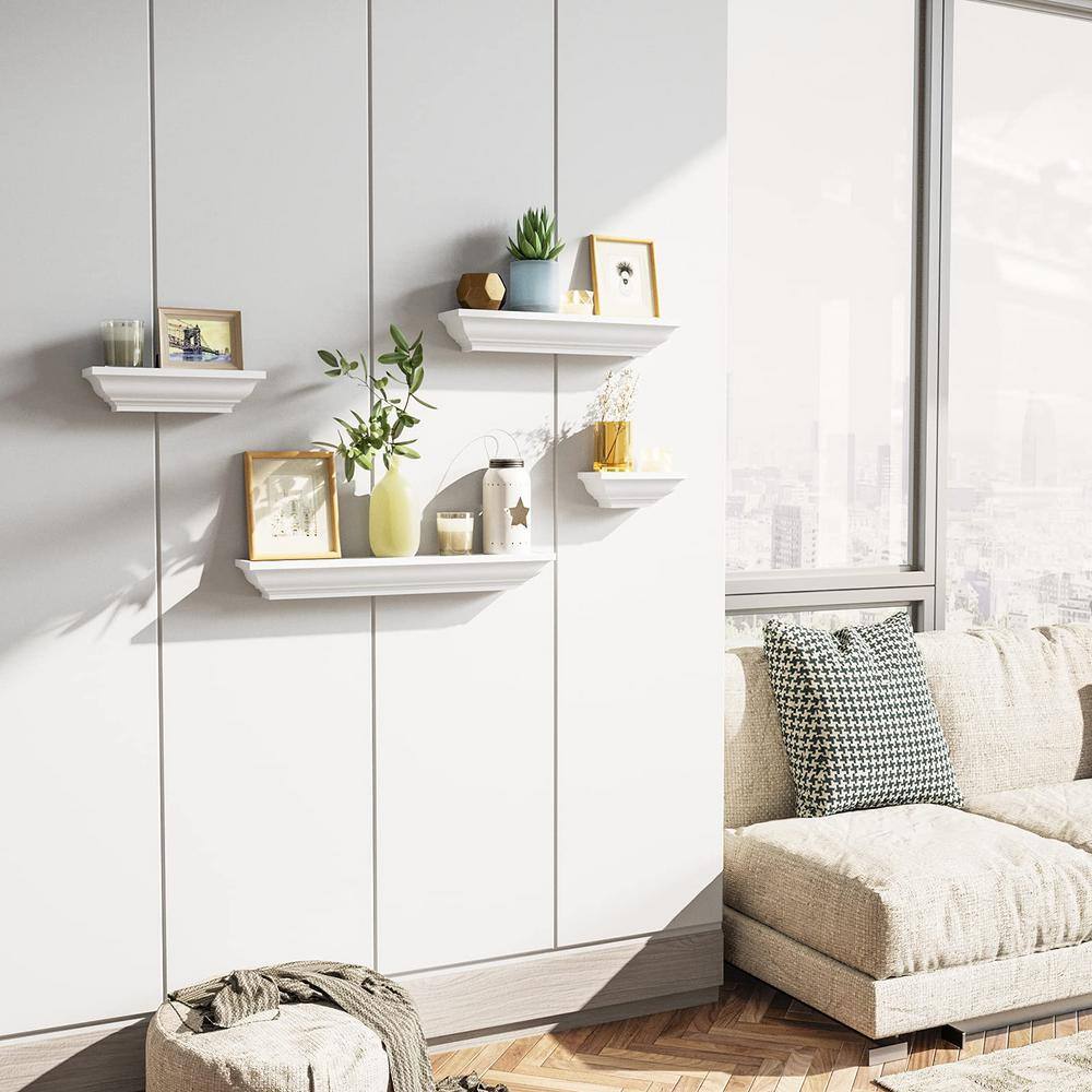 None 24 in. L x 4 in. W Floating White Shelf, Set of 4