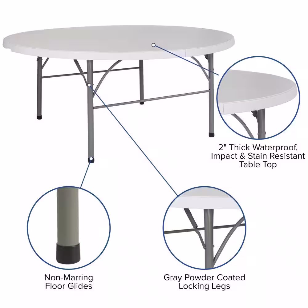 Carnegy Avenue 71 in. Granite White Plastic Tabletop Metal Frame Folding Table