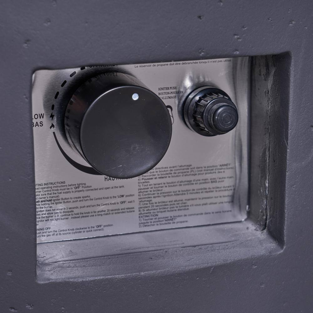 Noble House Zachary 31 in. x 24.5 in. Square Concrete Propane Fire Pit in Dark Gray